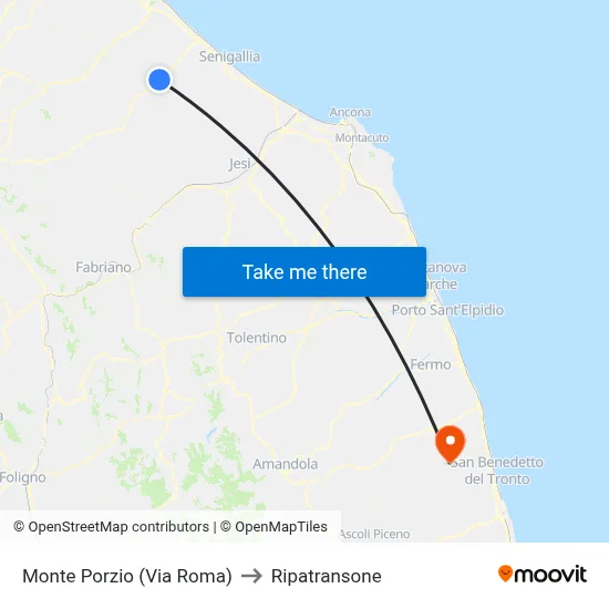 Monte Porzio (Roma Street) to Ripatransone map