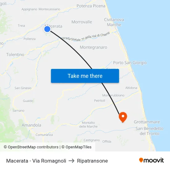 Macerata - Via Romagnoli to Ripatransone map