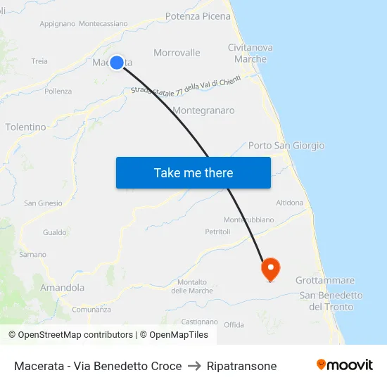 Macerata - Via Benedetto Croce to Ripatransone map