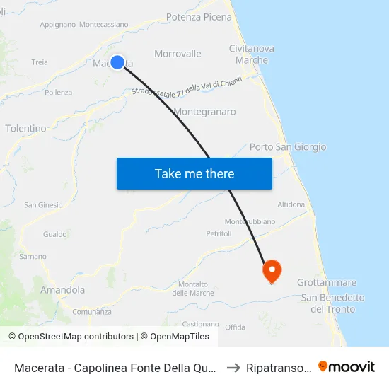 Macerata - Fonte Della Quercia Terminal to Ripatransone map