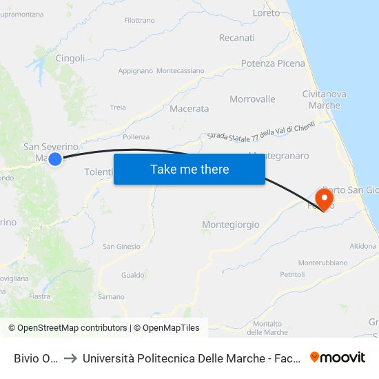 Bivio Ospedale to Università Politecnica Delle Marche - Facoltà Di Ingegneria - Sede Di Fermo map