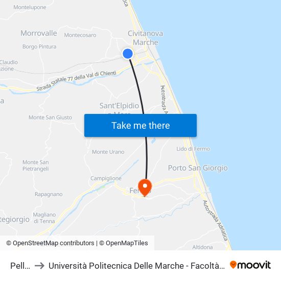 Pellico 8 to Università Politecnica Delle Marche - Facoltà Di Ingegneria - Sede Di Fermo map