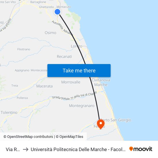 Via Ruggeri to Università Politecnica Delle Marche - Facoltà Di Ingegneria - Sede Di Fermo map