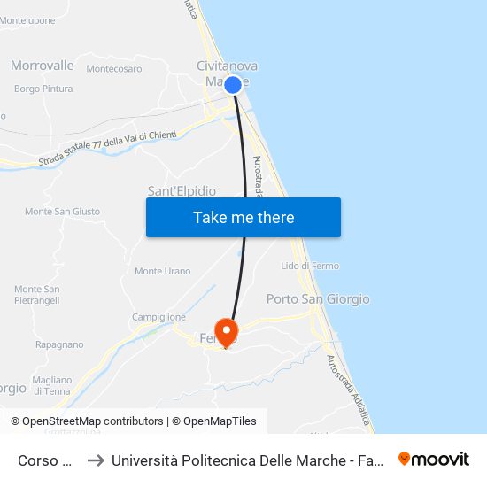 Corso Umberto I to Università Politecnica Delle Marche - Facoltà Di Ingegneria - Sede Di Fermo map