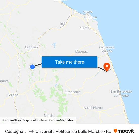 Castagna - Fiuminata to Università Politecnica Delle Marche - Facoltà Di Ingegneria - Sede Di Fermo map