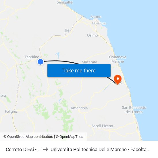 Cerreto D'Esi - Ex S.S. 256 to Università Politecnica Delle Marche - Facoltà Di Ingegneria - Sede Di Fermo map