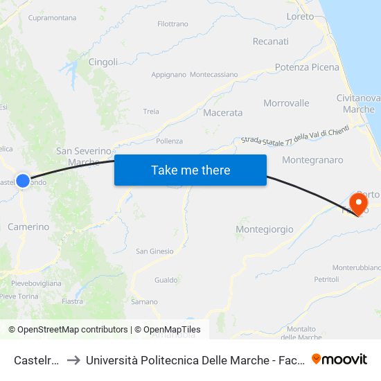 Castelraimondo to Università Politecnica Delle Marche - Facoltà Di Ingegneria - Sede Di Fermo map