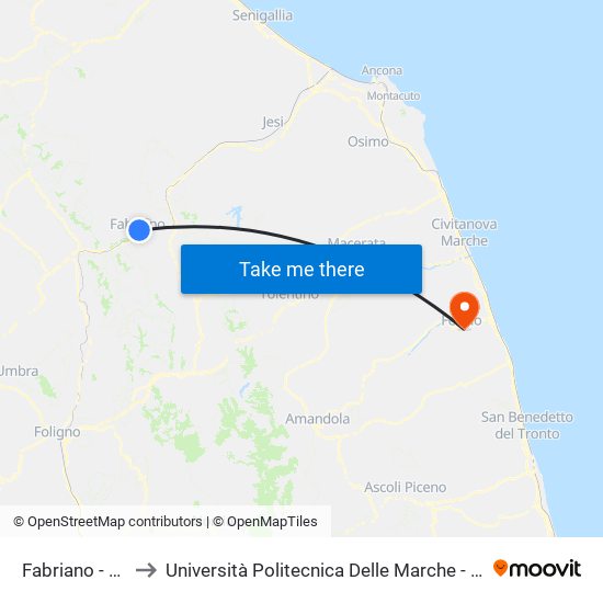 Fabriano  - P.Le Matteotti to Università Politecnica Delle Marche - Facoltà Di Ingegneria - Sede Di Fermo map