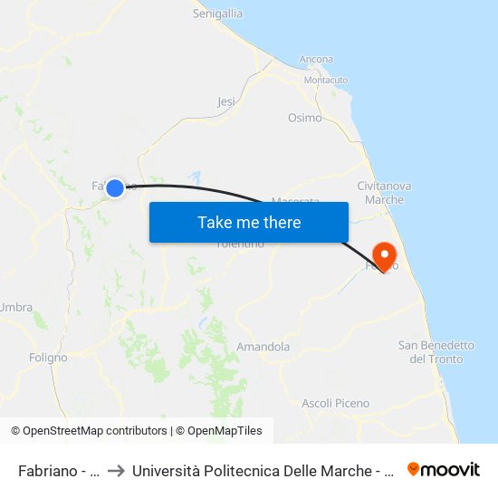 Fabriano  - Stazione F.S. to Università Politecnica Delle Marche - Facoltà Di Ingegneria - Sede Di Fermo map