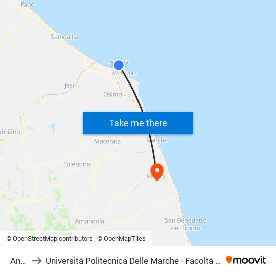 Ancona to Università Politecnica Delle Marche - Facoltà Di Ingegneria - Sede Di Fermo map