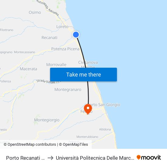 Porto Recanati - Via Salvo D'Acquisto to Università Politecnica Delle Marche - Facoltà Di Ingegneria - Sede Di Fermo map