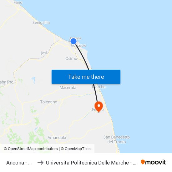 Ancona - Via Marconi 1 to Università Politecnica Delle Marche - Facoltà Di Ingegneria - Sede Di Fermo map