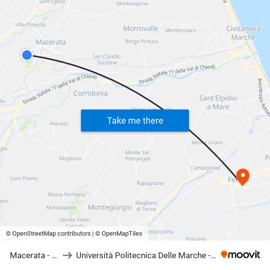 Macerata - Scuola Agraria to Università Politecnica Delle Marche - Facoltà Di Ingegneria - Sede Di Fermo map