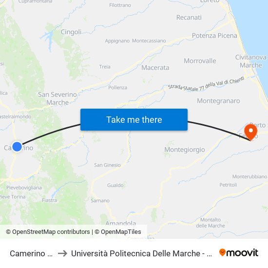 Camerino - Sc. Antinori to Università Politecnica Delle Marche - Facoltà Di Ingegneria - Sede Di Fermo map