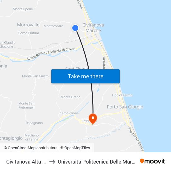 Civitanova Alta - Strada Prov. Delle Ver to Università Politecnica Delle Marche - Facoltà Di Ingegneria - Sede Di Fermo map