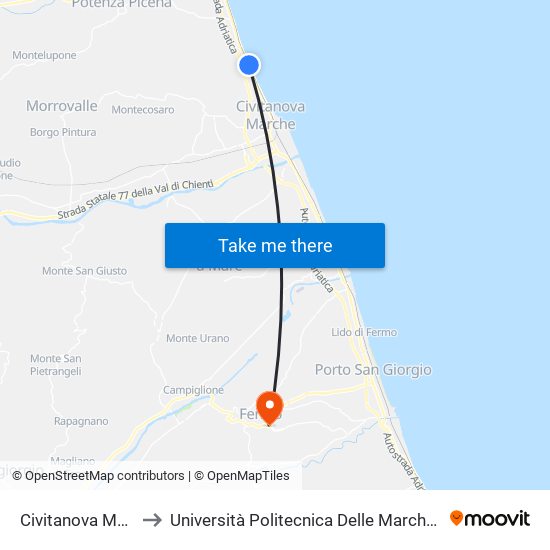 Civitanova Marche - Fontespina to Università Politecnica Delle Marche - Facoltà Di Ingegneria - Sede Di Fermo map