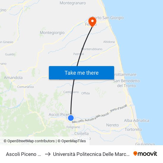 Ascoli Piceno Monticelli Dir. Centro to Università Politecnica Delle Marche - Facoltà Di Ingegneria - Sede Di Fermo map