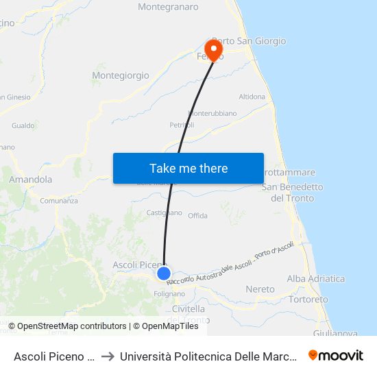 Ascoli Piceno Monticelli Dir. Mare to Università Politecnica Delle Marche - Facoltà Di Ingegneria - Sede Di Fermo map