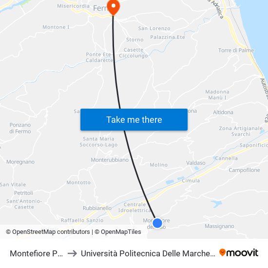 Montefiore Piazza Antognozzi to Università Politecnica Delle Marche - Facoltà Di Ingegneria - Sede Di Fermo map