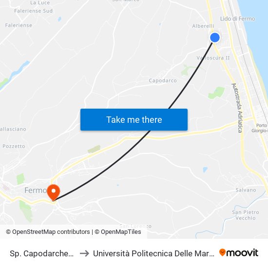 Sp. Capodarchese Incr. Via Perugia Dir F to Università Politecnica Delle Marche - Facoltà Di Ingegneria - Sede Di Fermo map