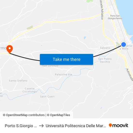 Porto S.Giorgio Largo Carducci Dir. Sud to Università Politecnica Delle Marche - Facoltà Di Ingegneria - Sede Di Fermo map