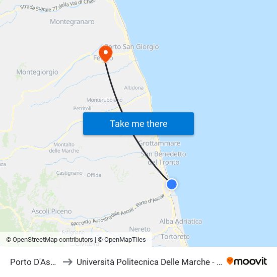 Porto D'Ascoli - Via Mare to Università Politecnica Delle Marche - Facoltà Di Ingegneria - Sede Di Fermo map