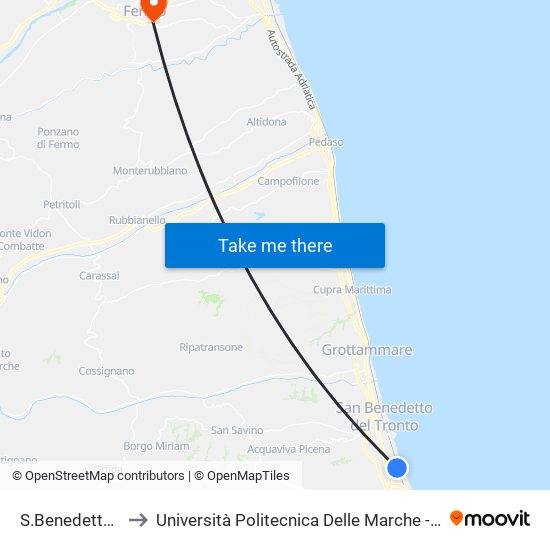 S.Benedetto Tronto - Ipsia to Università Politecnica Delle Marche - Facoltà Di Ingegneria - Sede Di Fermo map