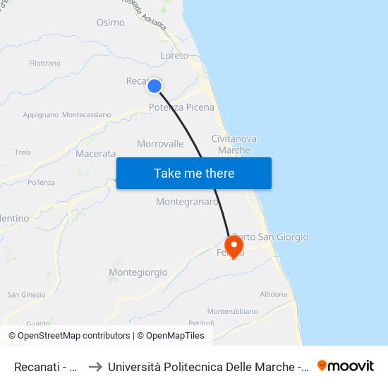 Recanati - Spaccio Fuselli to Università Politecnica Delle Marche - Facoltà Di Ingegneria - Sede Di Fermo map