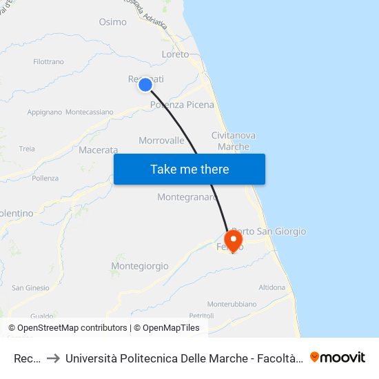 Recanati to Università Politecnica Delle Marche - Facoltà Di Ingegneria - Sede Di Fermo map