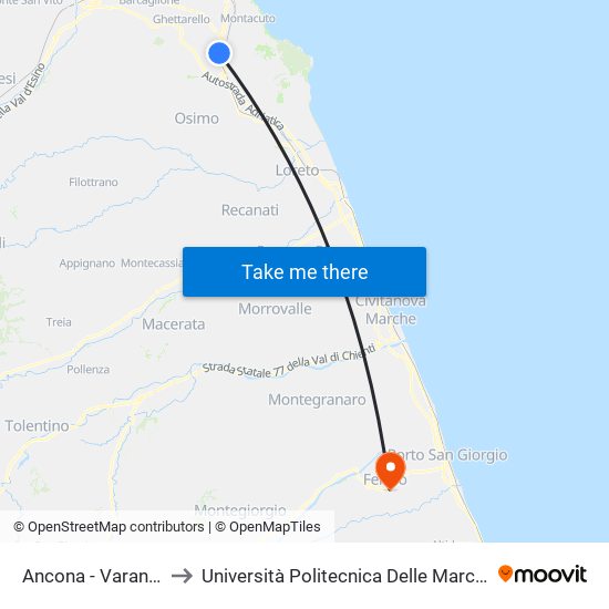 Ancona - Varano Via I Maggio Globo to Università Politecnica Delle Marche - Facoltà Di Ingegneria - Sede Di Fermo map