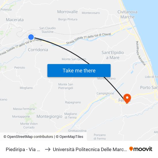 Piediripa - Via Cluentina - Incr. Anniba to Università Politecnica Delle Marche - Facoltà Di Ingegneria - Sede Di Fermo map