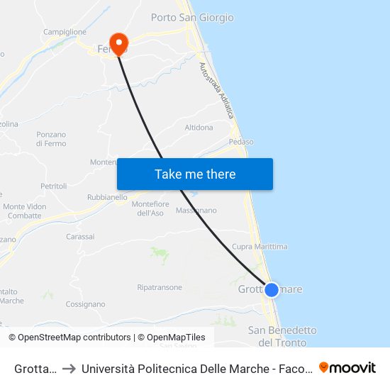 Grottammare to Università Politecnica Delle Marche - Facoltà Di Ingegneria - Sede Di Fermo map