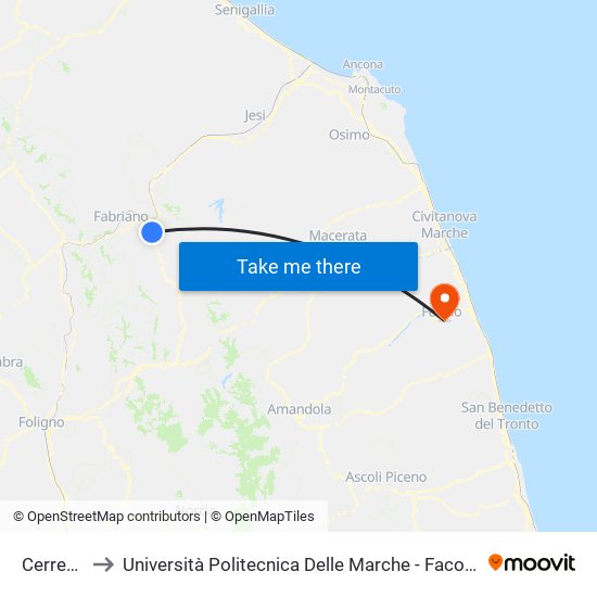 Cerreto D'Esi to Università Politecnica Delle Marche - Facoltà Di Ingegneria - Sede Di Fermo map