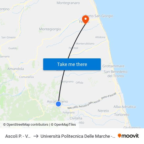 Ascoli P. - V.Le De Gasperi to Università Politecnica Delle Marche - Facoltà Di Ingegneria - Sede Di Fermo map