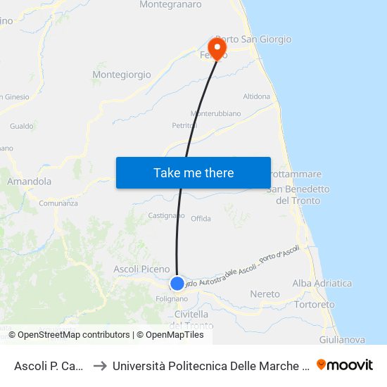 Ascoli P. Casa Circondariale to Università Politecnica Delle Marche - Facoltà Di Ingegneria - Sede Di Fermo map