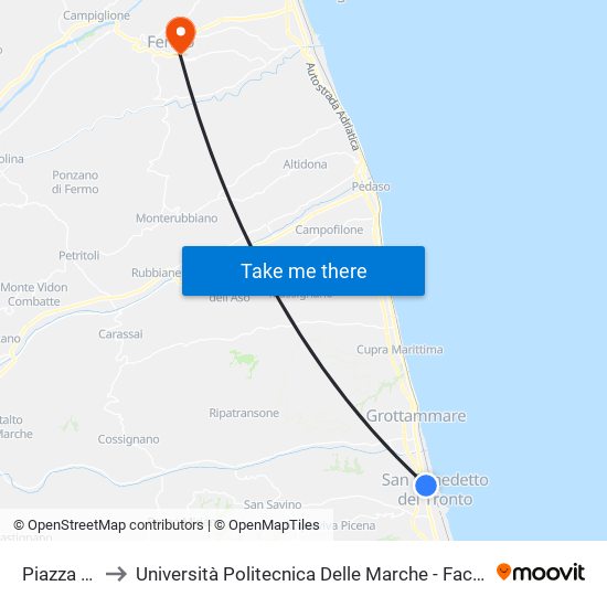 Piazza Carducci to Università Politecnica Delle Marche - Facoltà Di Ingegneria - Sede Di Fermo map