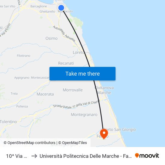 10^ Via Castellano to Università Politecnica Delle Marche - Facoltà Di Ingegneria - Sede Di Fermo map