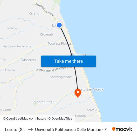 Loreto (Stazione F.S.) to Università Politecnica Delle Marche - Facoltà Di Ingegneria - Sede Di Fermo map