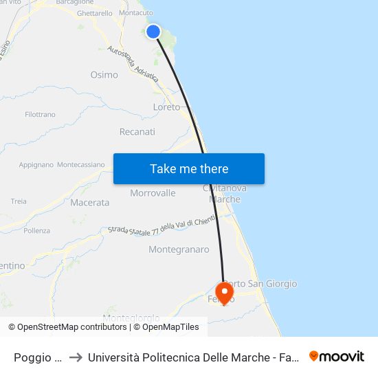 Poggio - Mafalda to Università Politecnica Delle Marche - Facoltà Di Ingegneria - Sede Di Fermo map