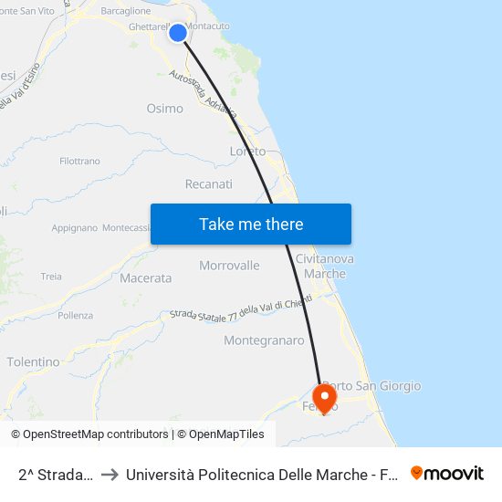 2^ Strada Statale 16 to Università Politecnica Delle Marche - Facoltà Di Ingegneria - Sede Di Fermo map