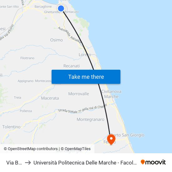 Via Barilatti to Università Politecnica Delle Marche - Facoltà Di Ingegneria - Sede Di Fermo map