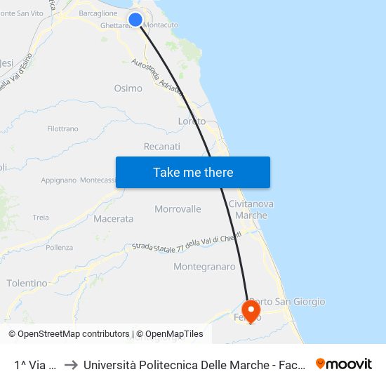 1^ Via Maggini to Università Politecnica Delle Marche - Facoltà Di Ingegneria - Sede Di Fermo map