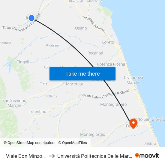 Viale Don Minzoni - Centro Commerciale to Università Politecnica Delle Marche - Facoltà Di Ingegneria - Sede Di Fermo map
