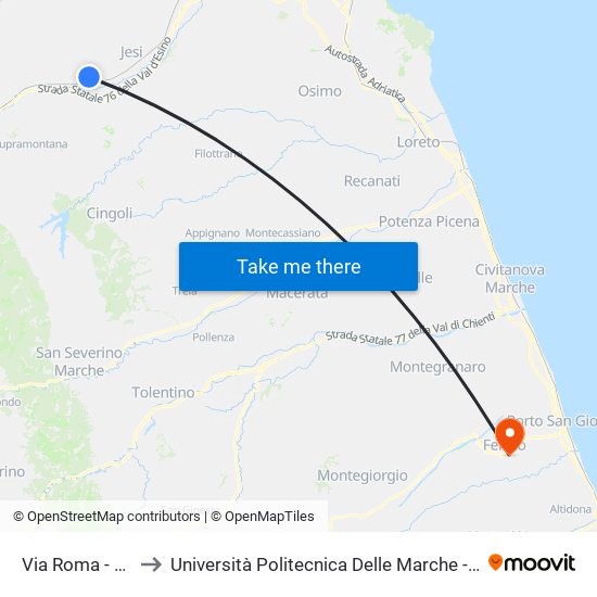 Via Roma - Center Gomma to Università Politecnica Delle Marche - Facoltà Di Ingegneria - Sede Di Fermo map