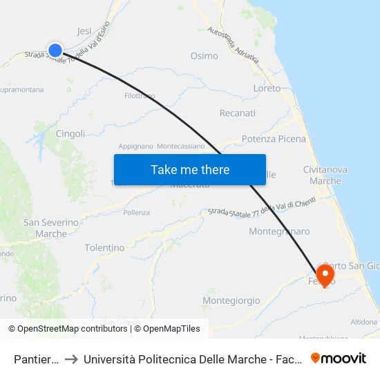 Pantiere Piazza to Università Politecnica Delle Marche - Facoltà Di Ingegneria - Sede Di Fermo map