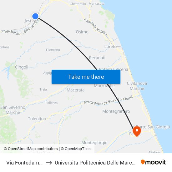 Via Fontedamo - Incr. Via Pastore to Università Politecnica Delle Marche - Facoltà Di Ingegneria - Sede Di Fermo map