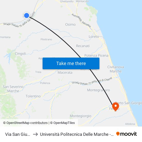 Via San Giuseppe - Chiesa to Università Politecnica Delle Marche - Facoltà Di Ingegneria - Sede Di Fermo map