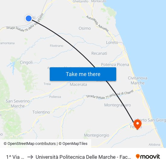1^ Via A. Moro to Università Politecnica Delle Marche - Facoltà Di Ingegneria - Sede Di Fermo map