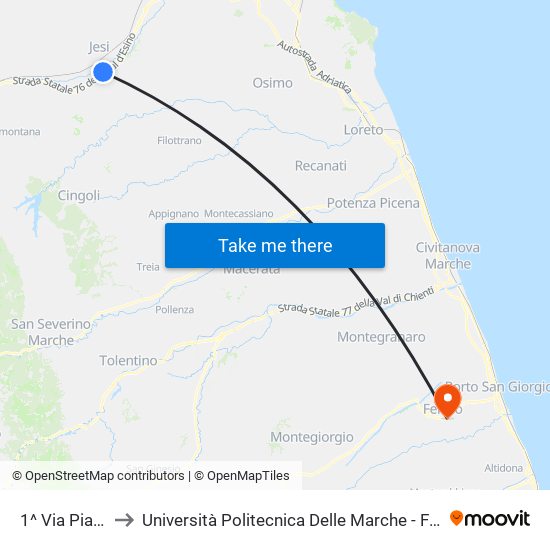 1^ Via Piandelmedico to Università Politecnica Delle Marche - Facoltà Di Ingegneria - Sede Di Fermo map