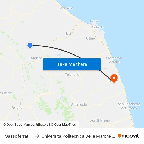 Sassoferrato (Biv.Roncioni) to Università Politecnica Delle Marche - Facoltà Di Ingegneria - Sede Di Fermo map